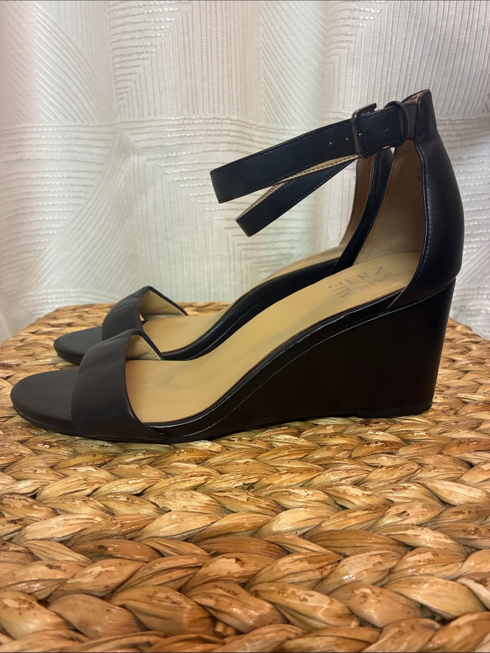 Naturalizer Black Ankle-Strap Wedge Sandals
